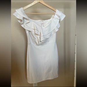 Agaci White Ruffle Off Shoulder Dress